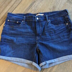 Levi Strauss & Co Dark Wash Mid Length 14" Blue Jean Shorts 5 Pockets, Size W34